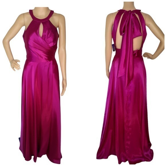 NEW Prom Dress Satin Formal Bridesmaid Homecoming Dance Long Pink Purple Fuchsia - Picture 4 of 8